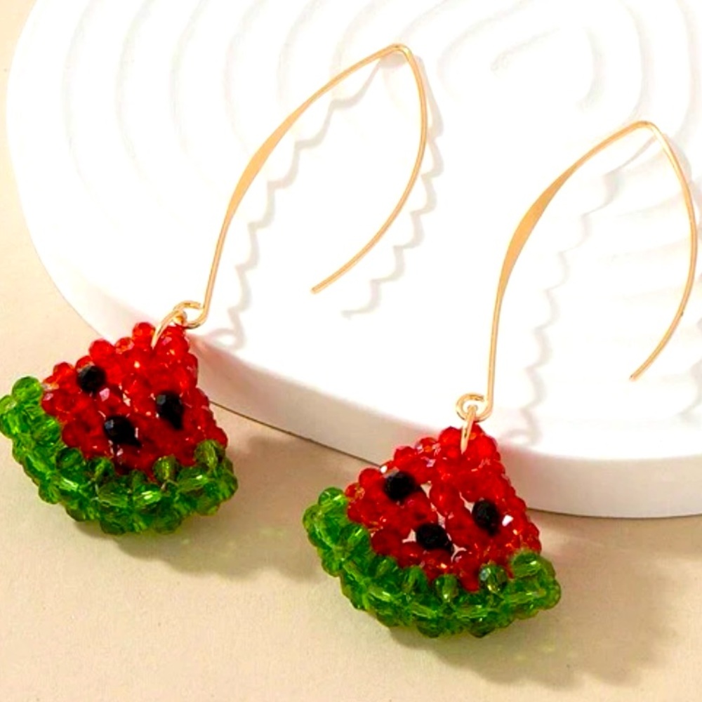 Beaded Watermelon Earrings